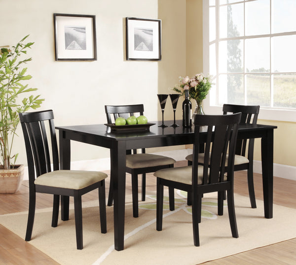 Black Wood Dining Set - 60-inch Table, Slat Back Chairs, 5-Piece Set