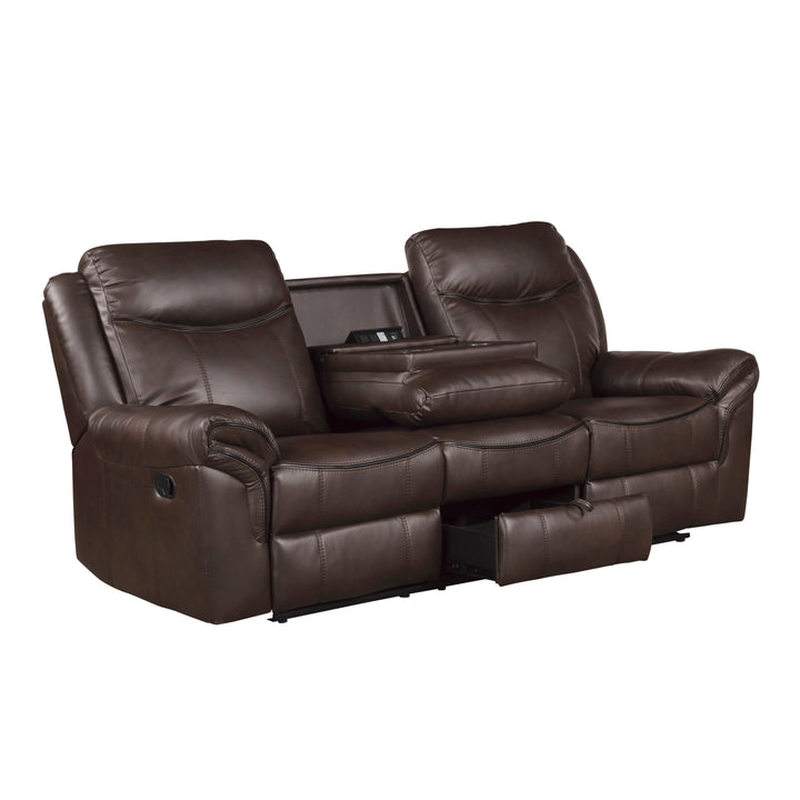 Double Reclining Sofa with Center Drop-Down Cup Holders, Receptacles, Hidden Drawer & Usb Ports