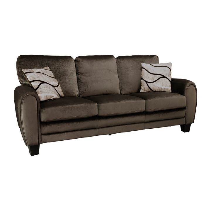 Rubin Chocolate Textured Plush Microfiber Sofa with 2 Pillows