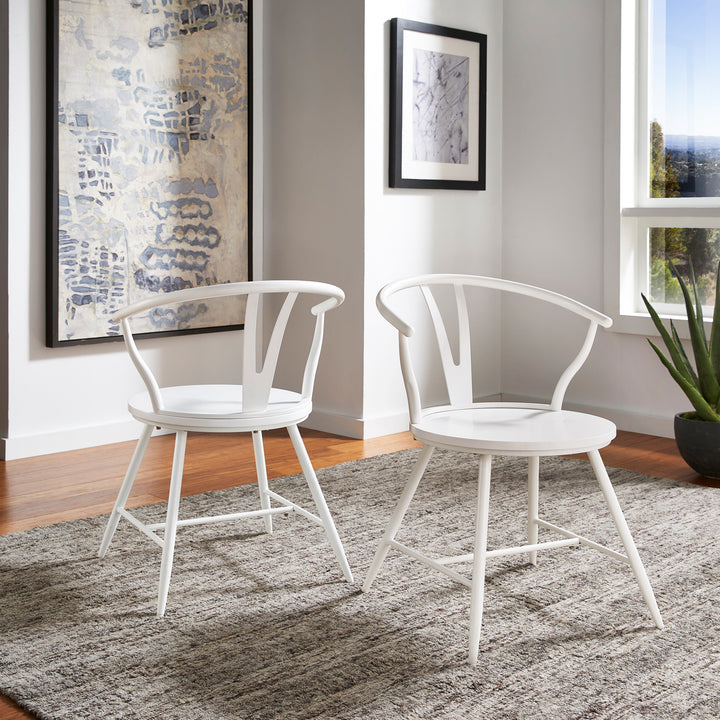 Wishbone Back Metal Side Chair with Wood Seat (Set of 2) - White