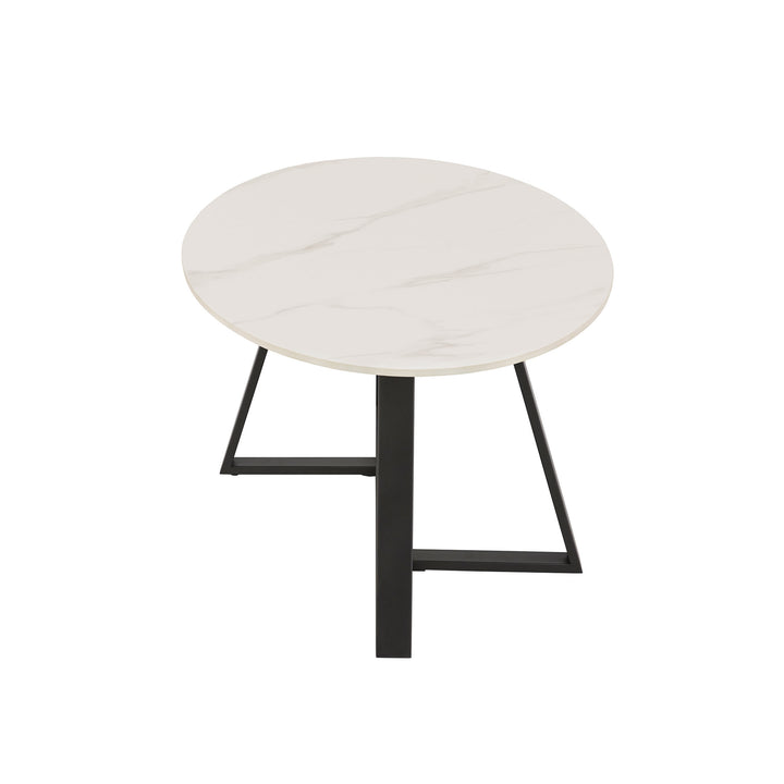 Glossy Sintered Stone with Gray Metal Base Table - White Top