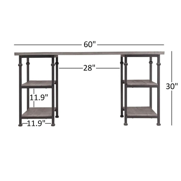 Vintage Industrial Storage Desk - Grey Finish