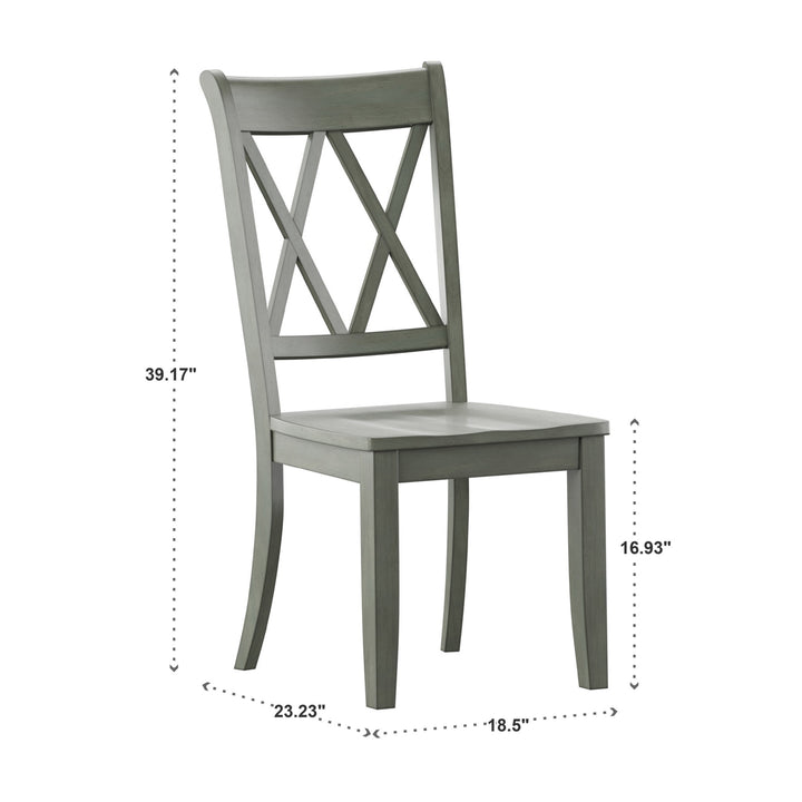 Double X Back Wood Dining Chairs (Set of 2) - Antique Sage Green Finish