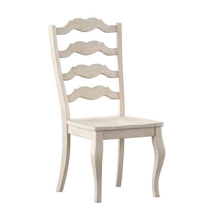 French Ladder Back Wood Dining Chairs (Set of 2) - Antique White