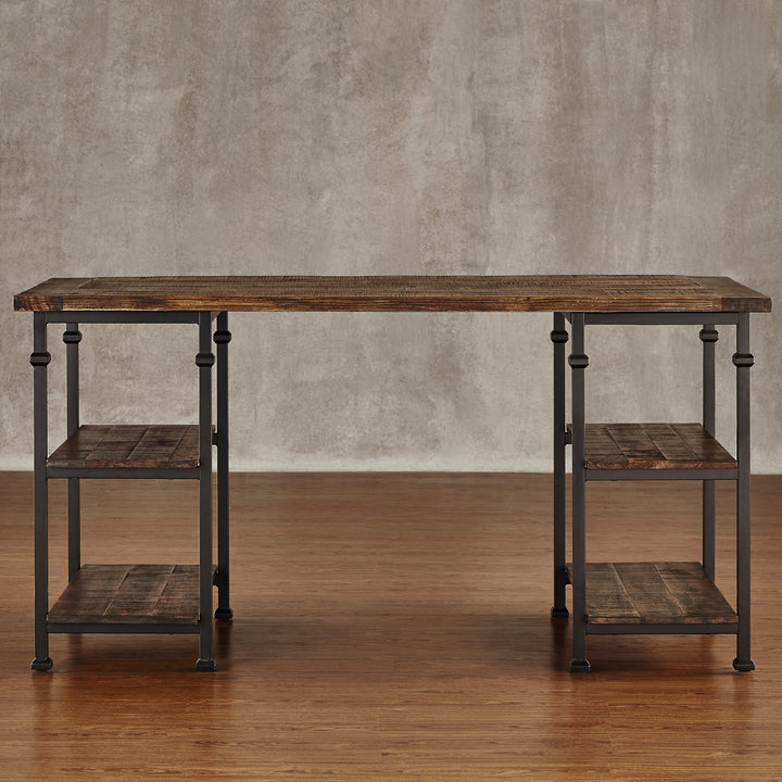 Vintage Industrial Storage Desk - Brown Finish