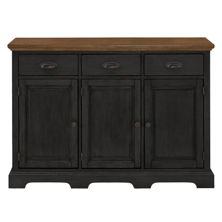 Wood Cabinet Buffet Server - Oak Top with Antique Black Base