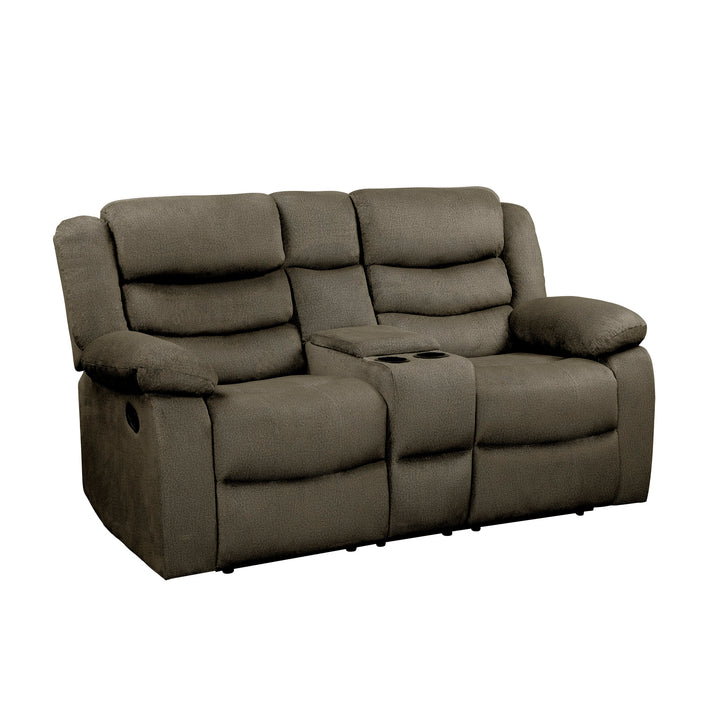 Double Reclining Loveseat With Console, Brown 100% Polyester