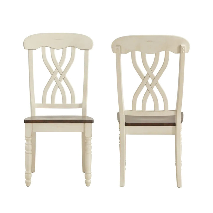 Two-Tone Round Dining Set - Antique White, Cross Back, 3-Piece Set