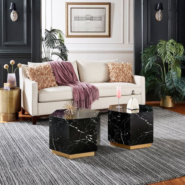 Faux Marble Coffee Table - Black, Hexagon (Set of 2)