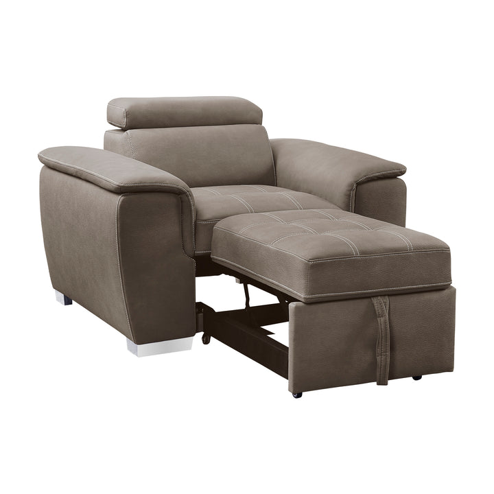 Chair with Adj Headrest And Pull-Out Ottoman, Taupe 100% Polyester