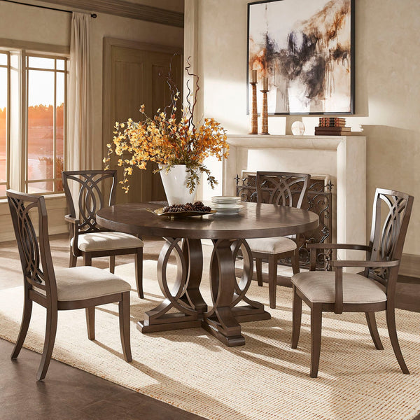 Dark Walnut Finish Round Dining Set - Table with 2 Side and 2 Arm Chairs