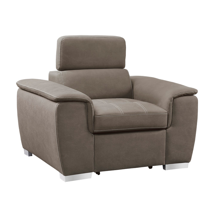 Chair with Adj Headrest And Pull-Out Ottoman, Taupe 100% Polyester