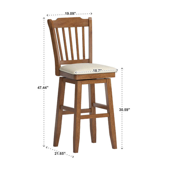 Slat Back Bar Height Wood Swivel Bar Stool - Oak Finish