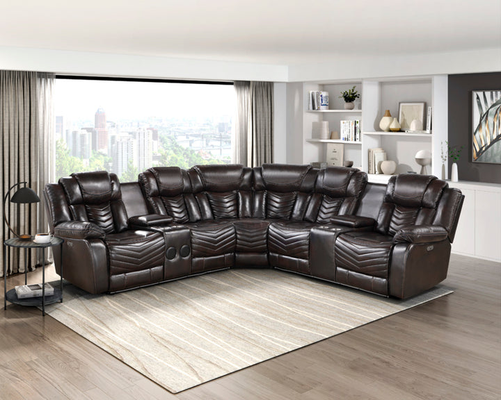 3-Piece Power Reclining Sectional with Consoles, Speakers, Subwoofer and LED Lighting