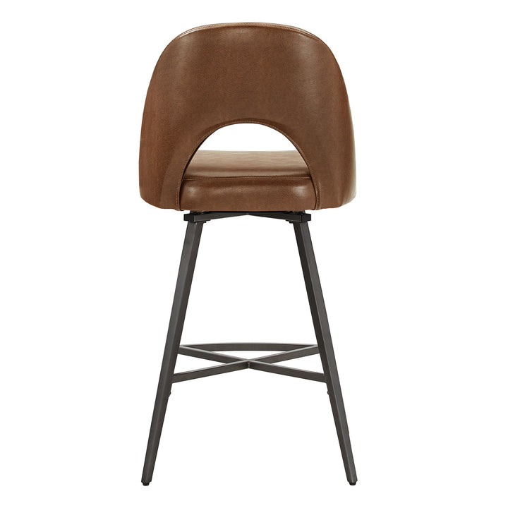 Metal Swivel Stools (Set of 2) - Brown PU Leather, 24" Counter Height