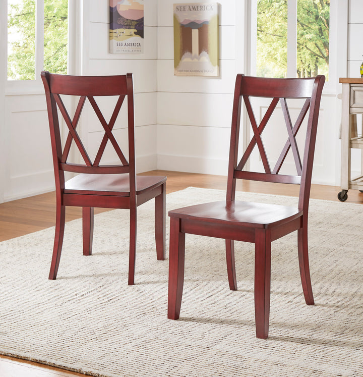 Double X Back Wood Dining Chairs (Set of 2) - Antique Berry Red Finish